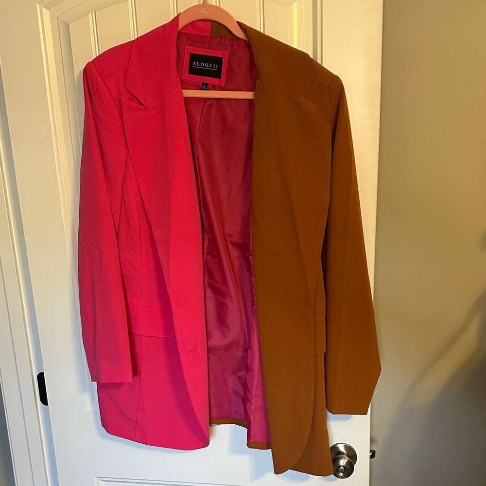 Eloquii Vibrant Pink and Tan Blazer